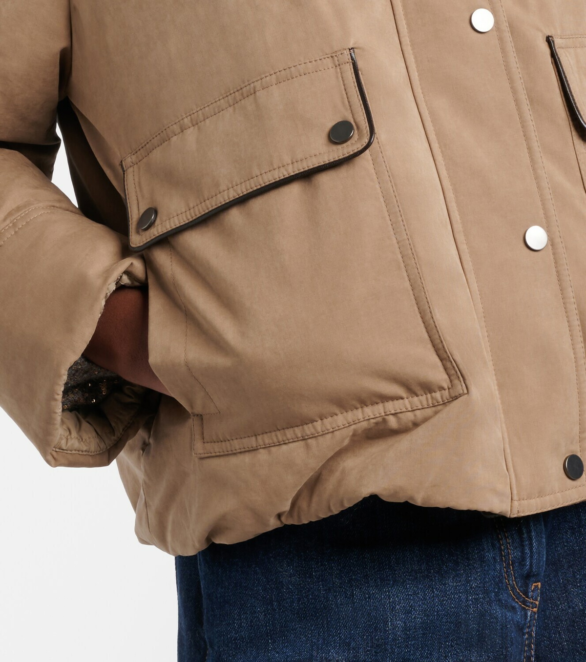 Brunello Cucinelli Leather-trimmed padded jacket