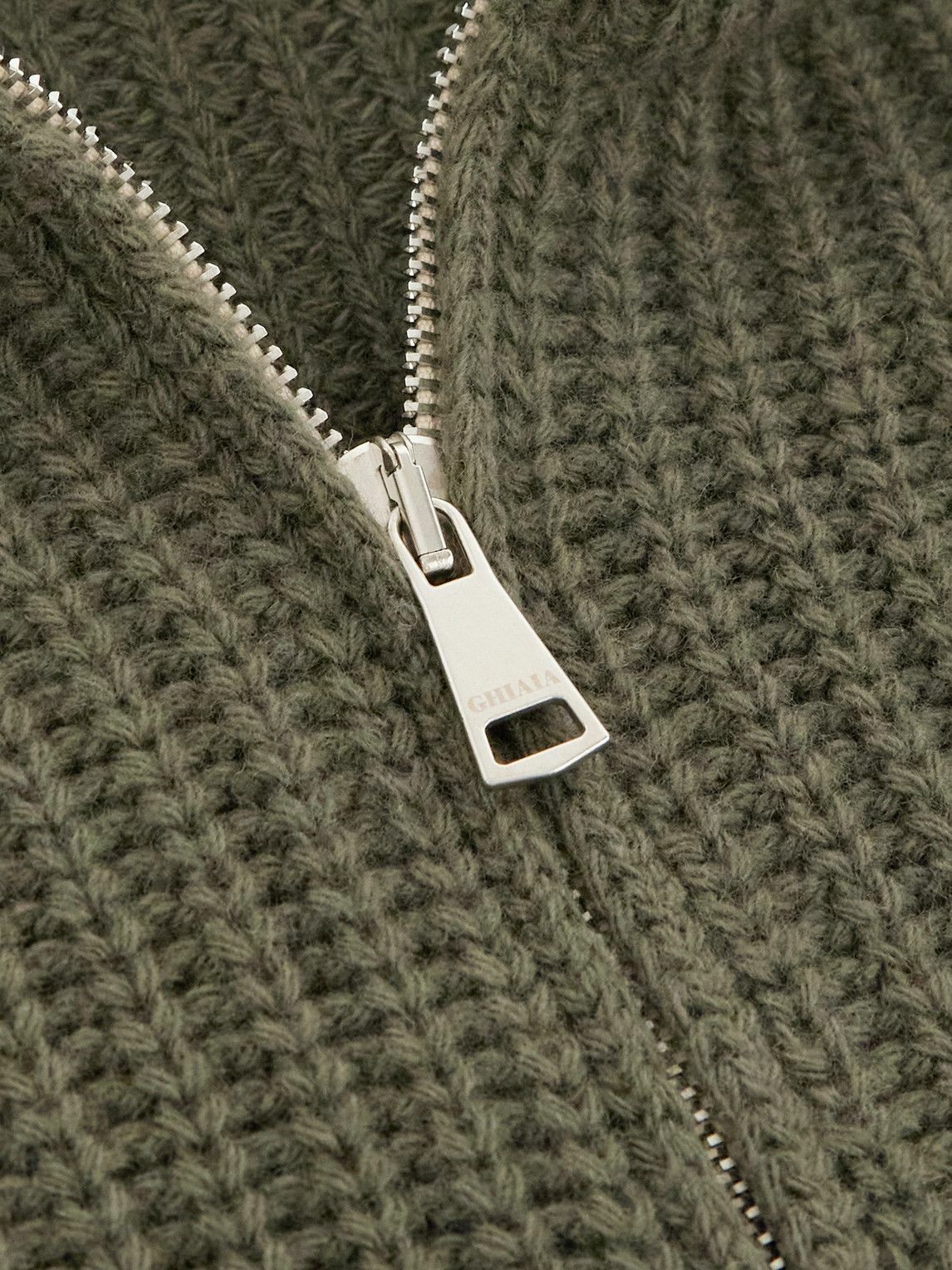 Ghiaia Cashmere - Ribbed Wool Half-Zip Sweater - Green