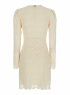 TwinSet Beige Dress With Metallic Logo Plaque And Waist Belt In Macramé Cotton Woman