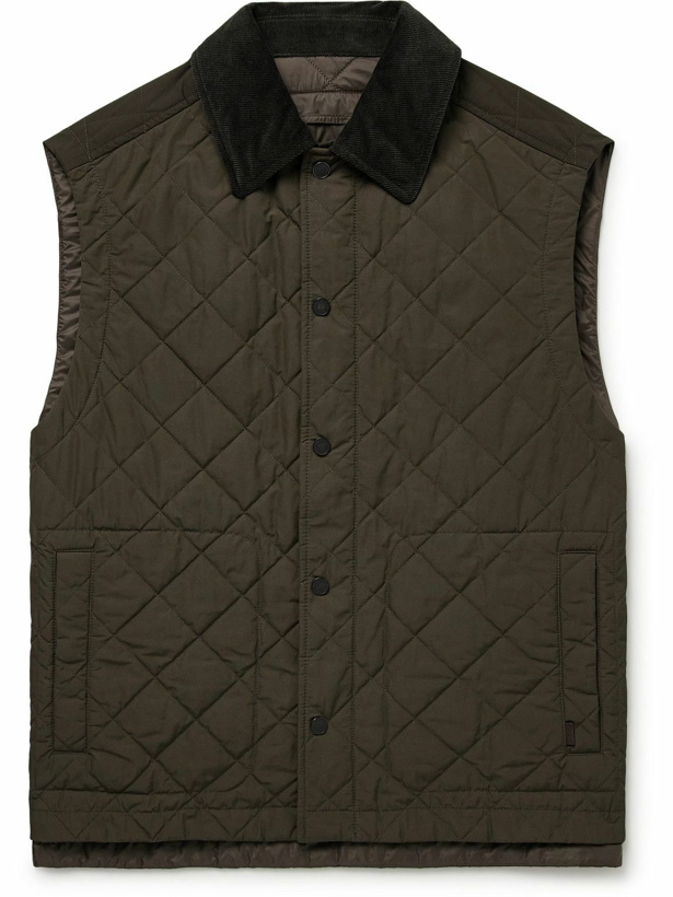 Photo: Purdey - Cotton Corduroy-Trimmed Padded Quilted Shell Gilet - Green