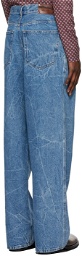Dries Van Noten Blue Marbled Wide-Leg Jeans