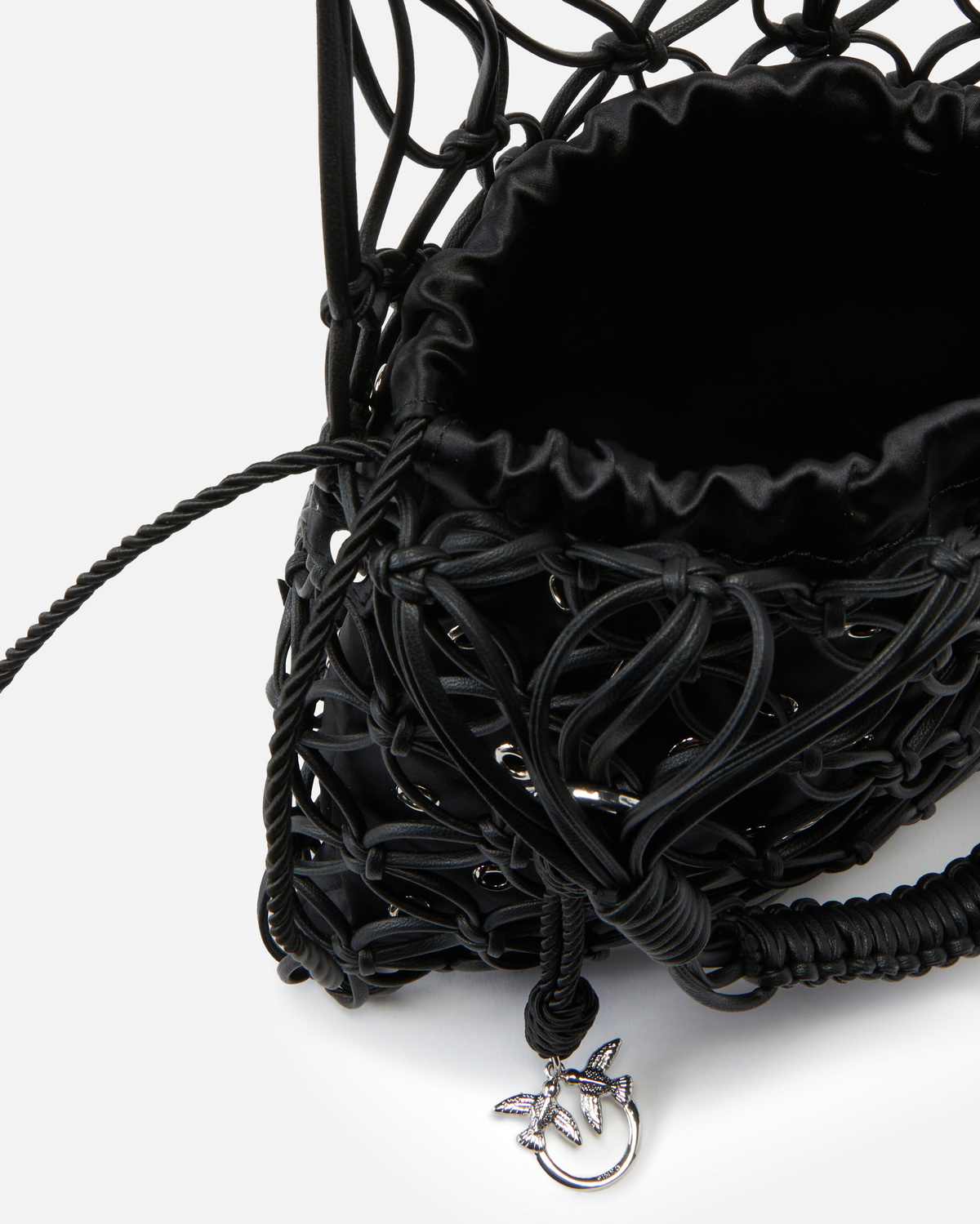 Pinko Evening Handbag With Mesh And Eyelets Limo Black Shiny