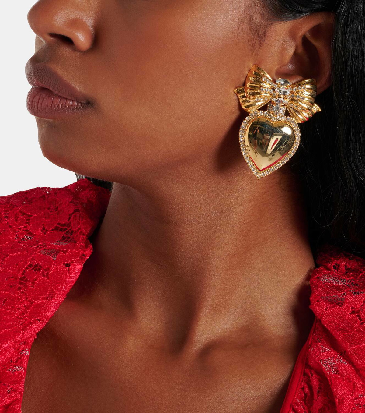 Alessandra Rich Heart embellished clip-on earrings