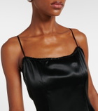Jacques Wei Shearling-trimmed satin slip dress
