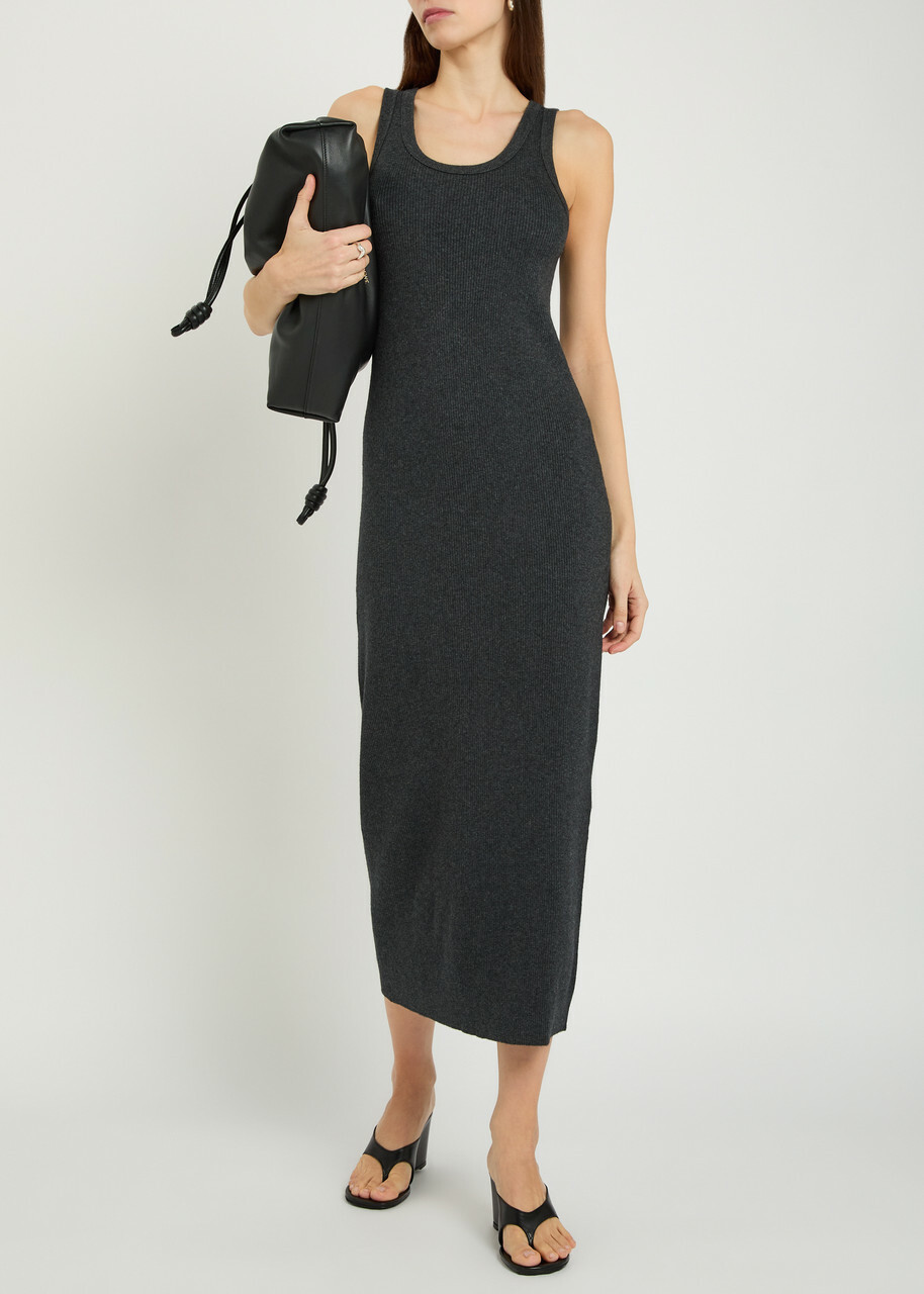Lisa Yang Lexie Cotton and Cashmere-blend Midi Dress Grey