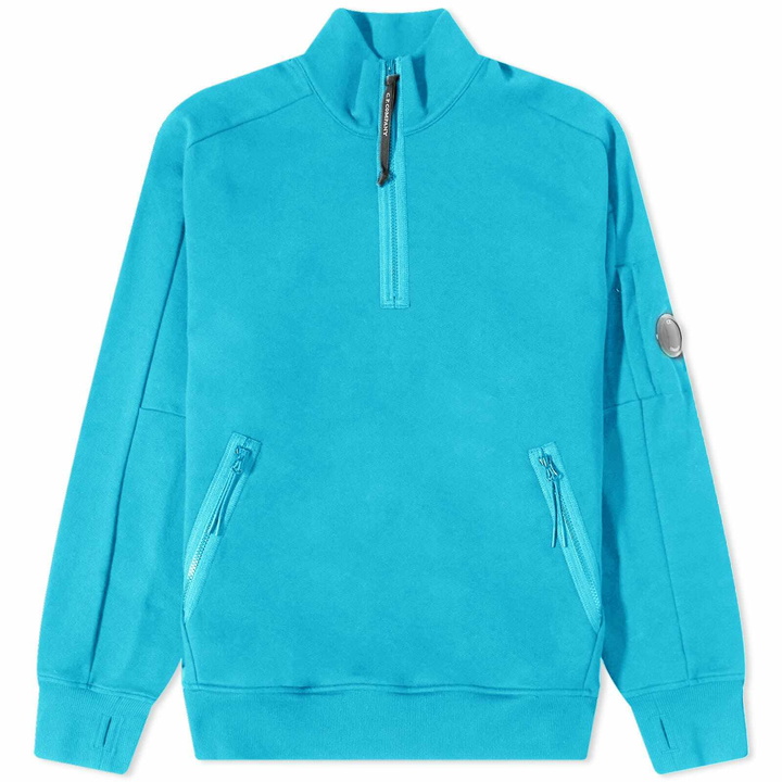 Photo: C.P. Company Men's Lens Detail Quarter Zip Sweat in Tile Blue