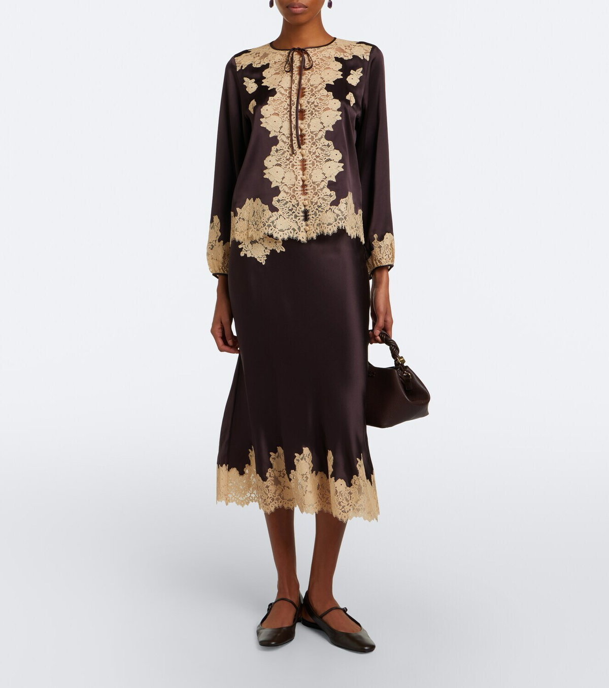 Dôen Lucine lace-trimmed silk satin blouse