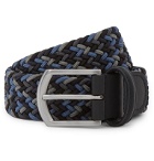 Anderson's - 3.5 Navy Leather-Trimmed Woven Elastic Belt - Blue