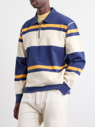 Drake's - Striped Cotton-Jersey Half-Zip Polo Shirt - Blue