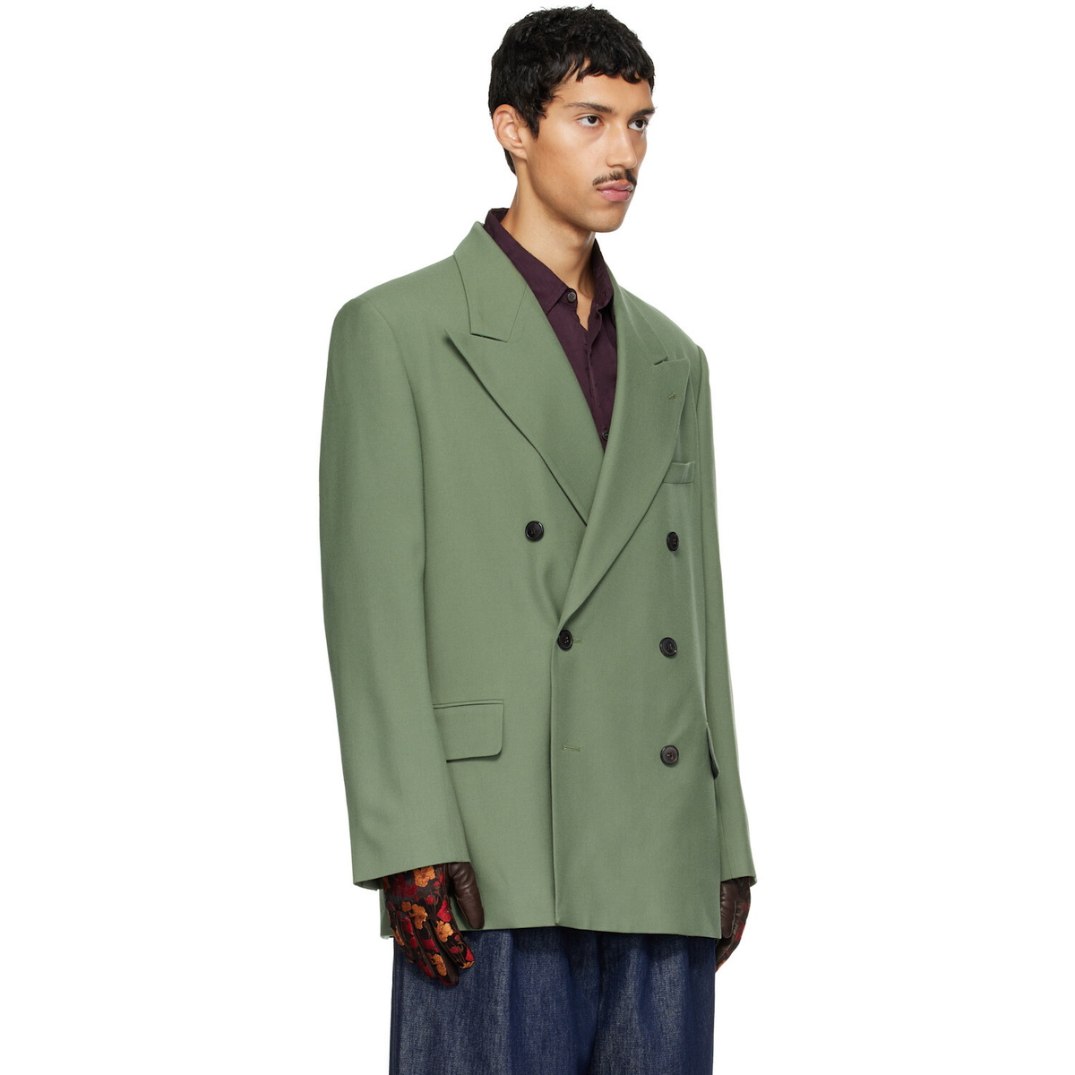Dries Van Noten Green Oversized Wool Blazer