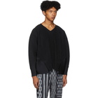 Homme Plisse Issey Miyake Black Pleated V-Neck Long Sleeve T-Shirt