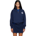Sporty & Rich Navy NY Crest Embroidered Quarter Zip Sweatshirt