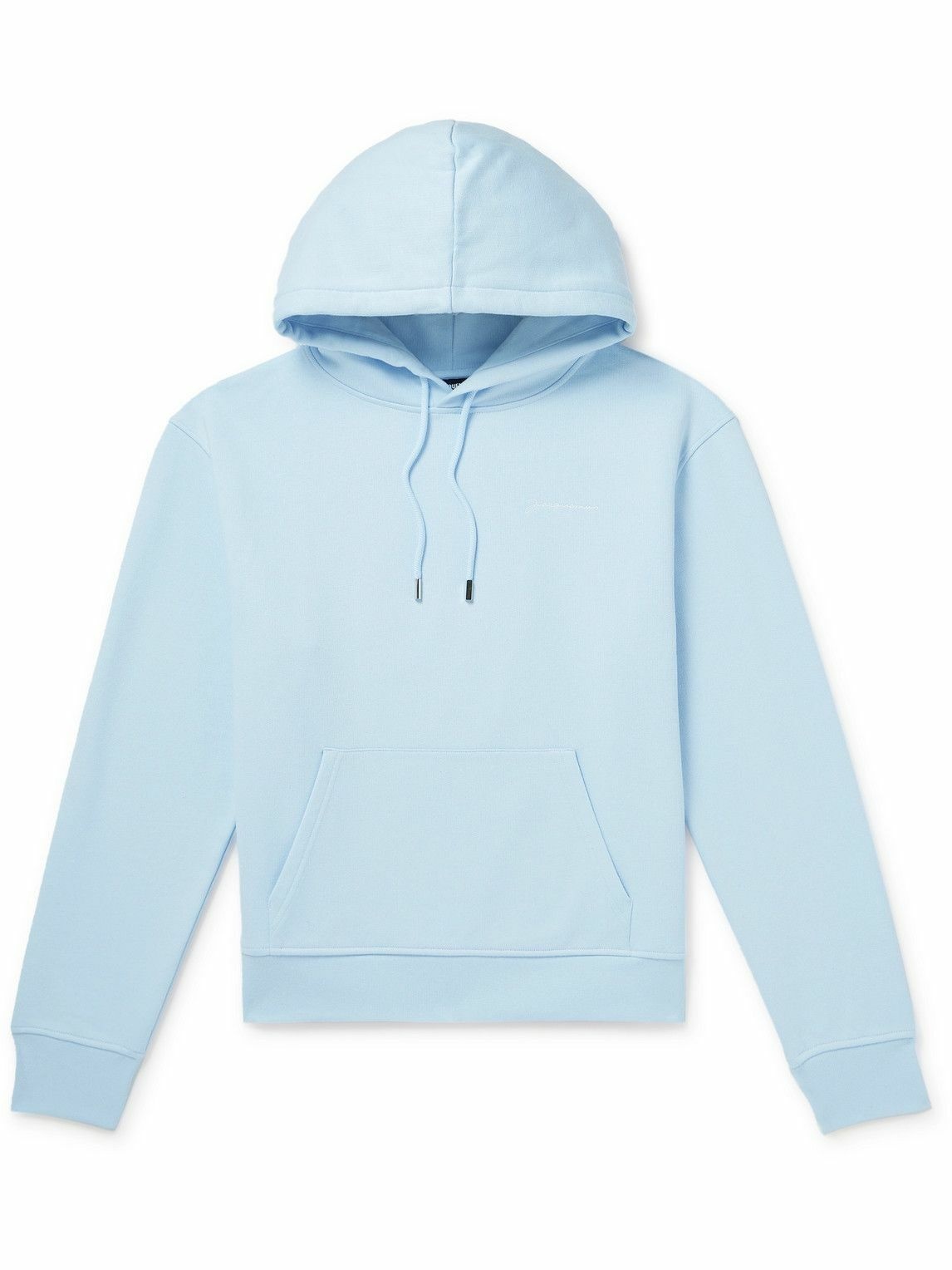 Photo: Jacquemus - Brode Logo-Embroidered Organic Cotton-Jersey Hoodie - Blue