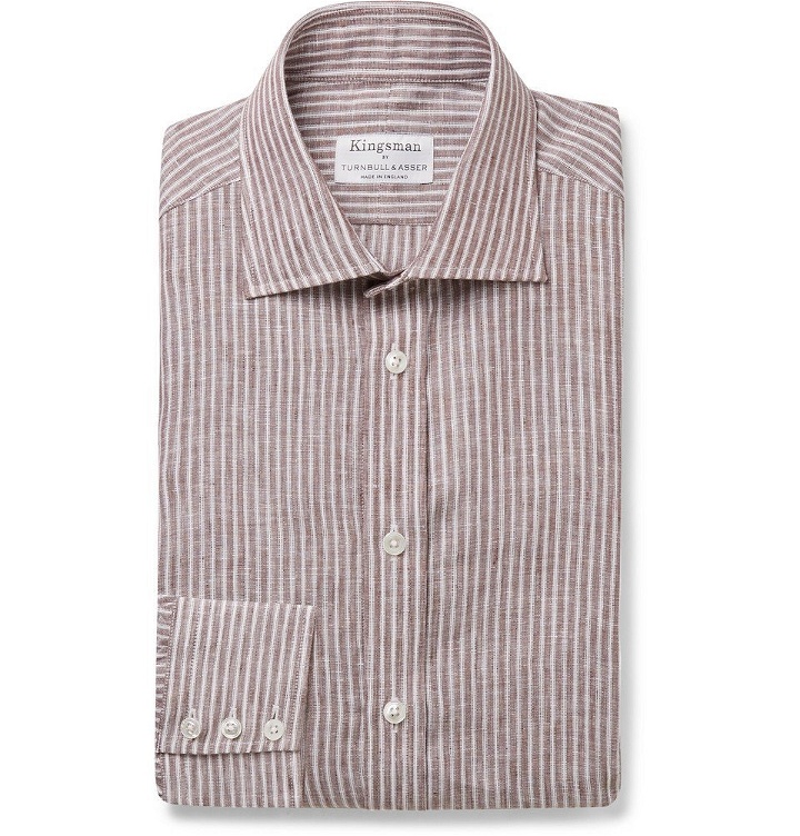 Photo: Kingsman - Turnbull & Asser Brown Striped Cutaway-Collar Cotton Shirt - Brown