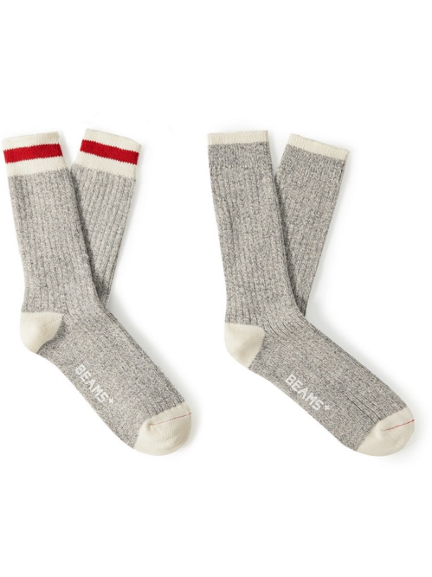 Photo: BEAMS PLUS - Two-Pack Striped Mélange Cotton-Blend Socks - Gray