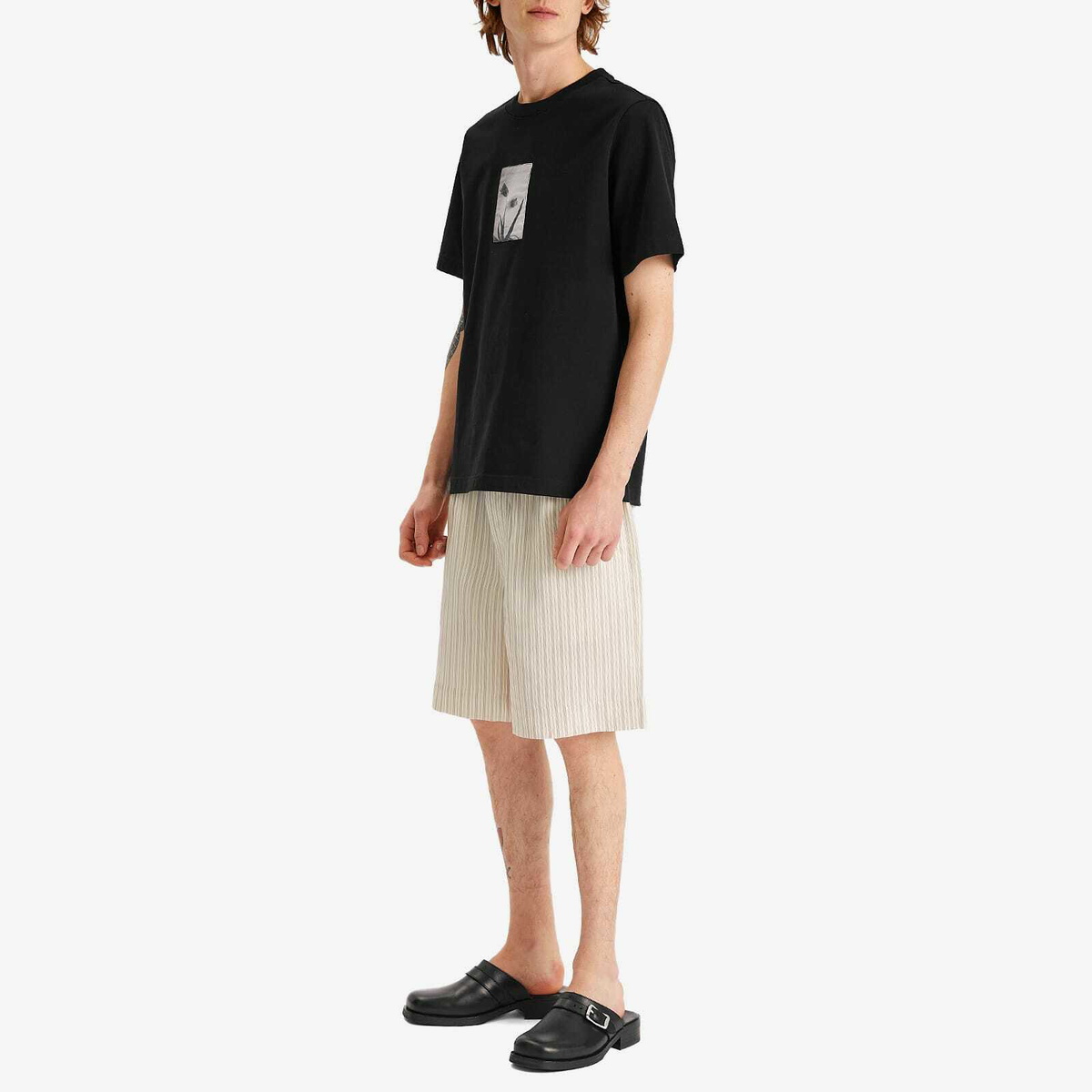 Róhe Men's Stripe Silk Drawstring Shorts in Cream Heritage Stripe