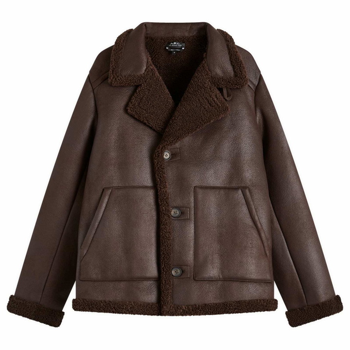 Photo: A.P.C. Men's Finn Faux Shearling Jacket in Dark Brown