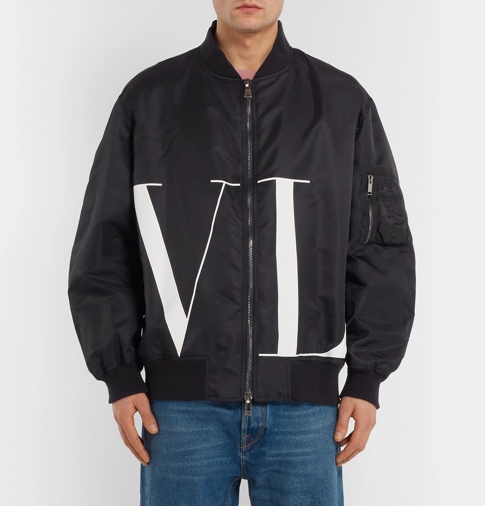 - Oversized Logo-Print Shell Bomber Jacket - Men - Navy Valentino