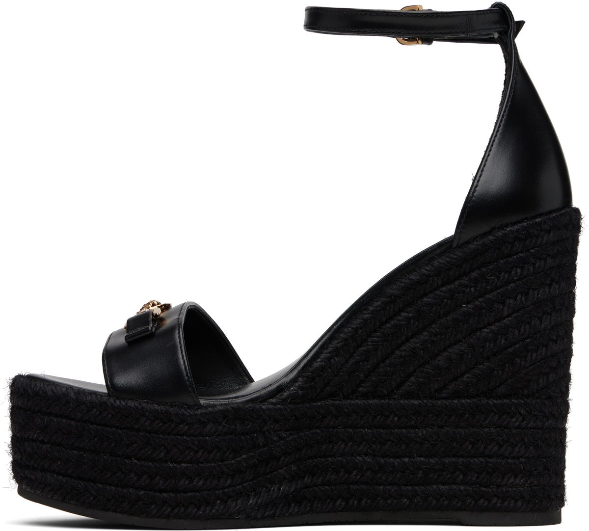 Versace Black Medusa '95 Leather Wedge Sandals