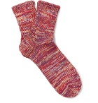 Mr P. - Mélange Cotton-Blend Socks - Red
