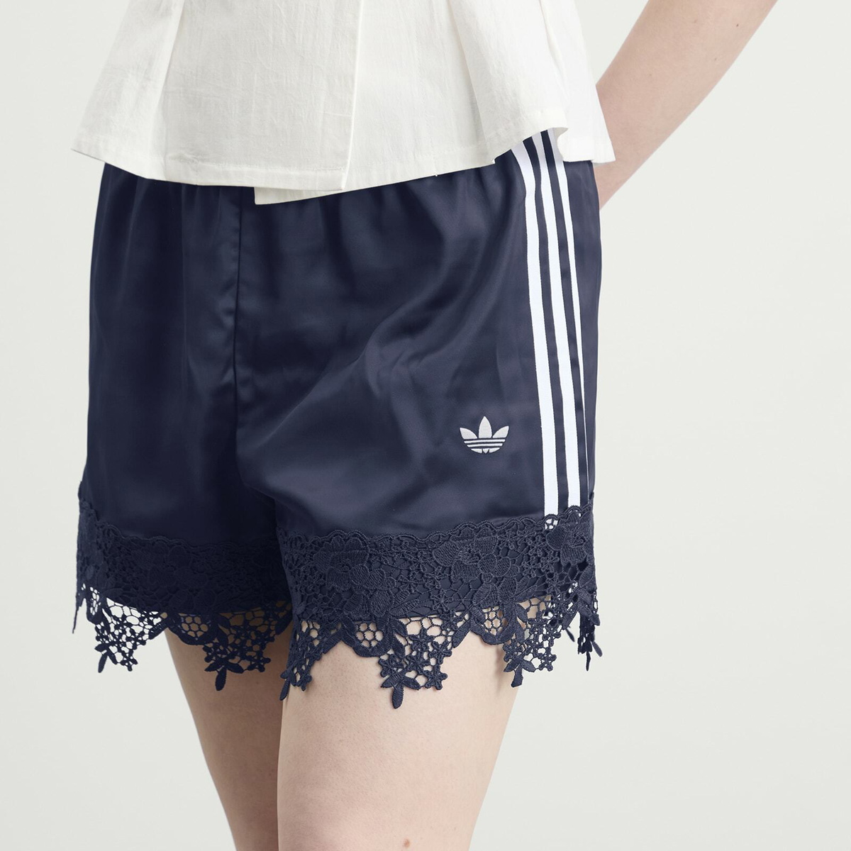 Adidas Women's Firebird Satin Lace Track Short in Night Indigo