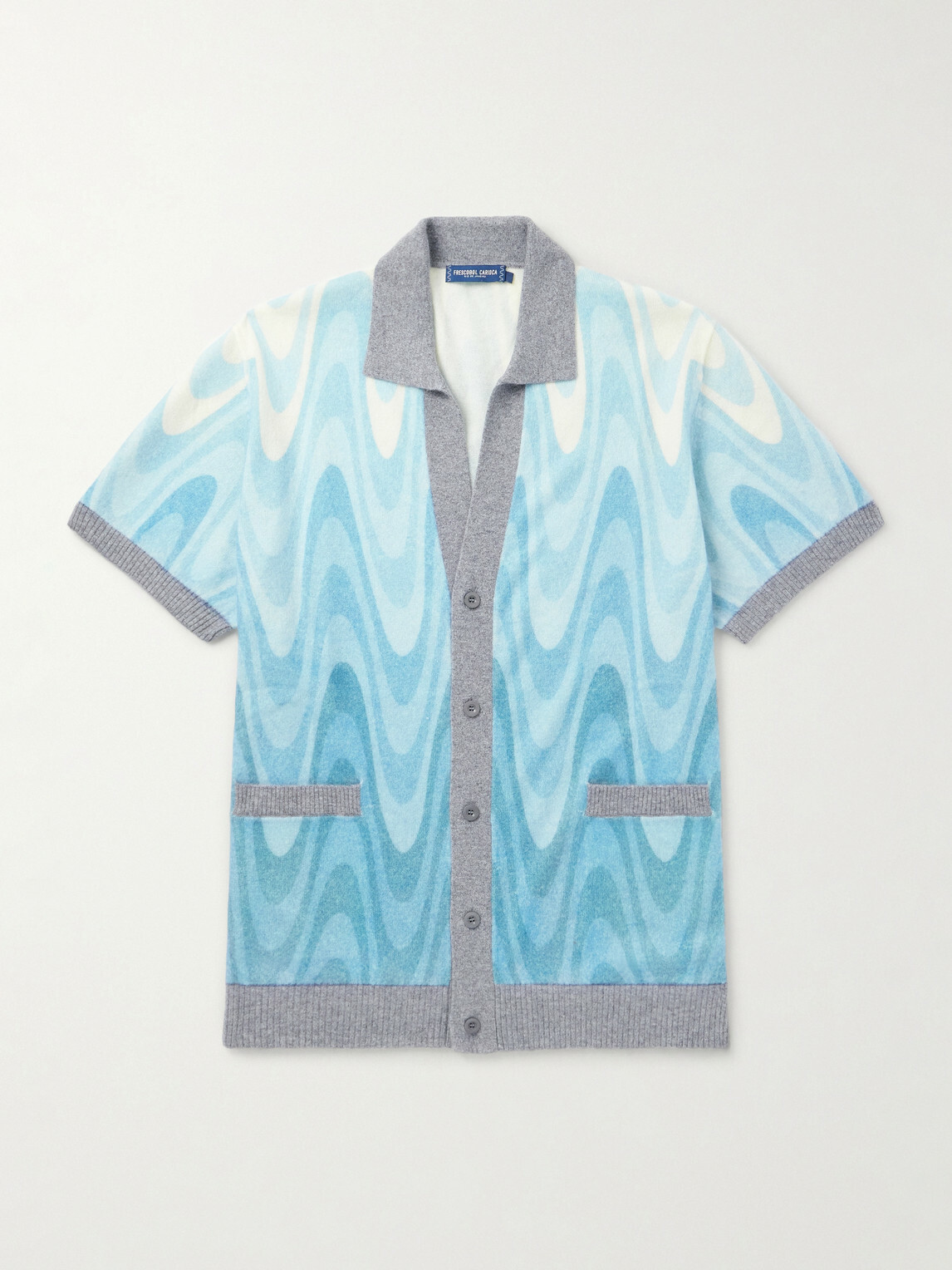 Frescobol Carioca - Romero Printed Brushed Wool and Cashmere-Blend Cardigan - Blue