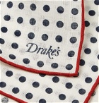 Drake's - Polka-Dot Linen Pocket Square - White