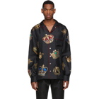 Dolce and Gabbana Black Silk Crown Pyjama Shirt