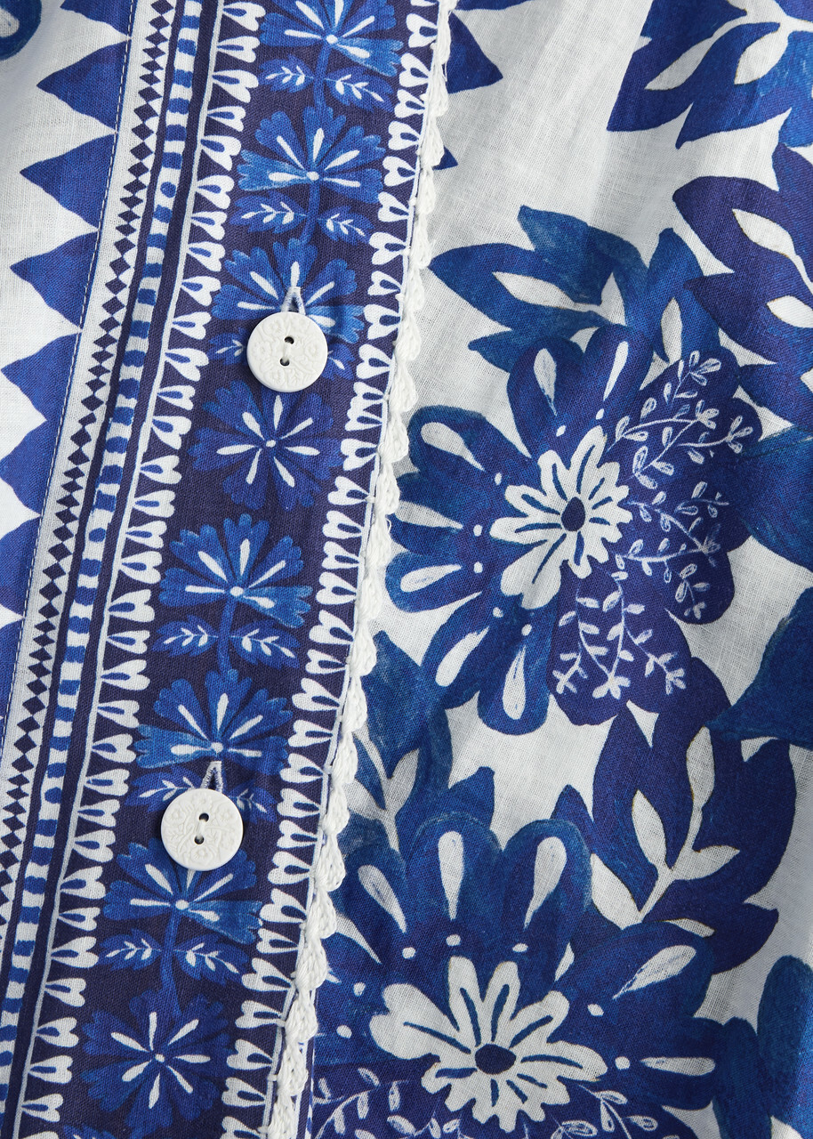 Farm Rio Flora Tapestry Printed Linen-blend Maxi Dress Blue