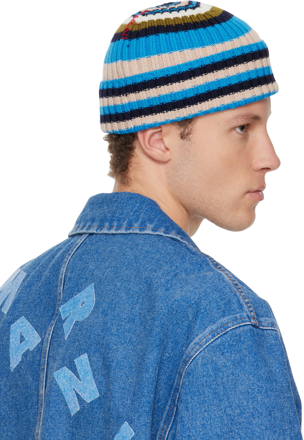 Marni Blue Striped Ribbed Beanie