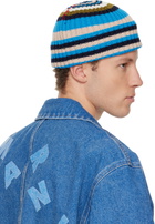 Marni Blue Striped Ribbed Beanie