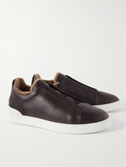 Zegna - Triple Stitch Shearling-Lined Full-Grain Leather Slip-On Sneakers - Brown