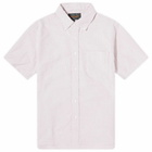 Beams Plus Men's Button Down Short Sleeve Shirt in Wine Candy Stripe