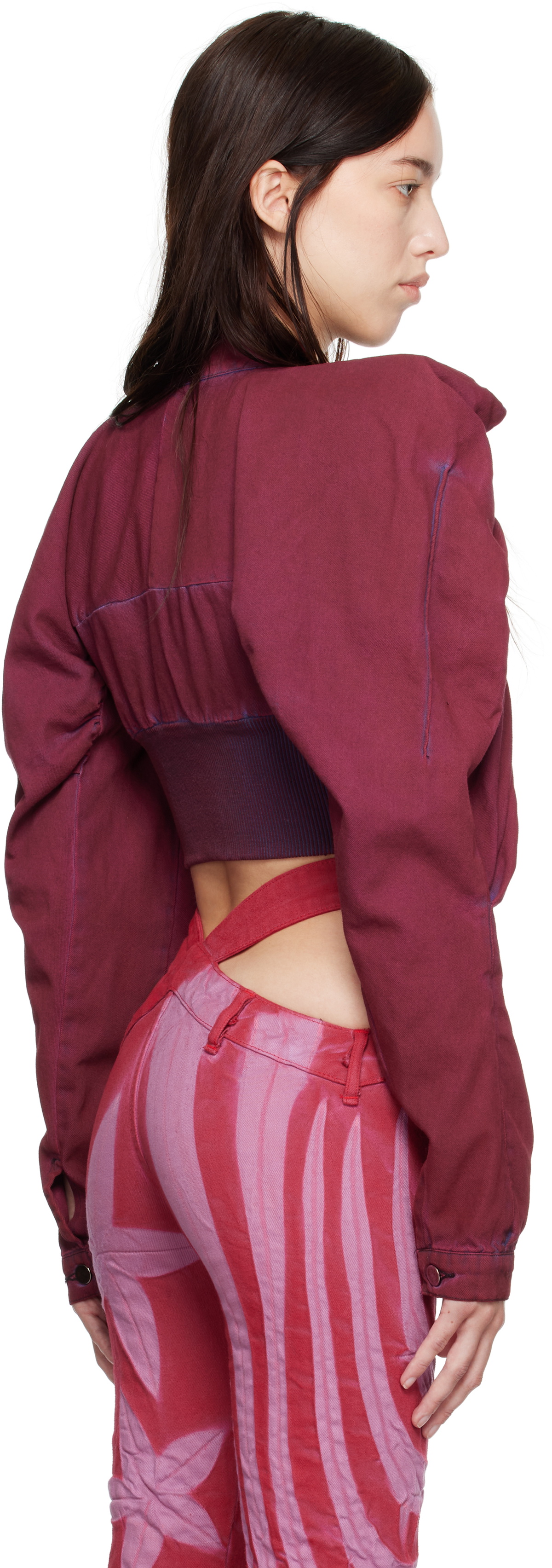 Masha Popova SSENSE Exclusive Red Scrapyard Draped Denim Jacket