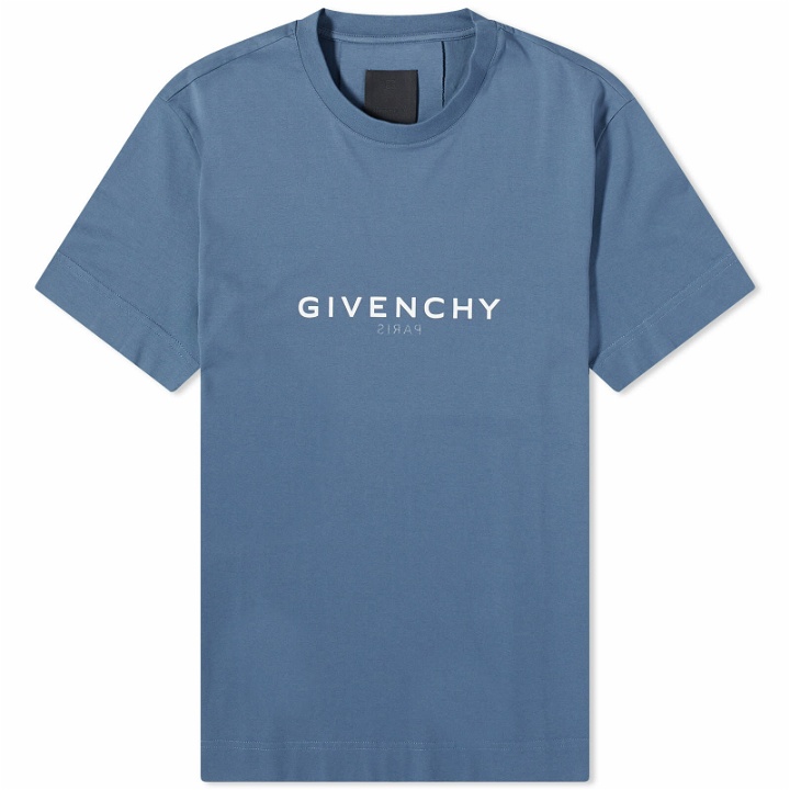 Photo: Givenchy Men's Paris Reverse Logo T-Shirt in Military Blue