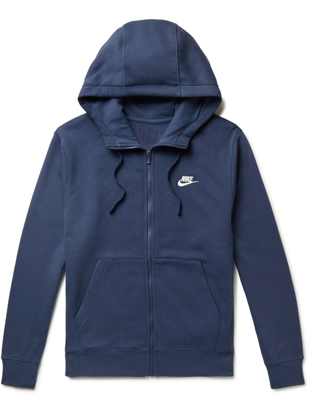 Photo: Nike - Sportswear Club Logo-Embroidered Cotton-Blend Jersey Zip-Up Hoodie - Blue