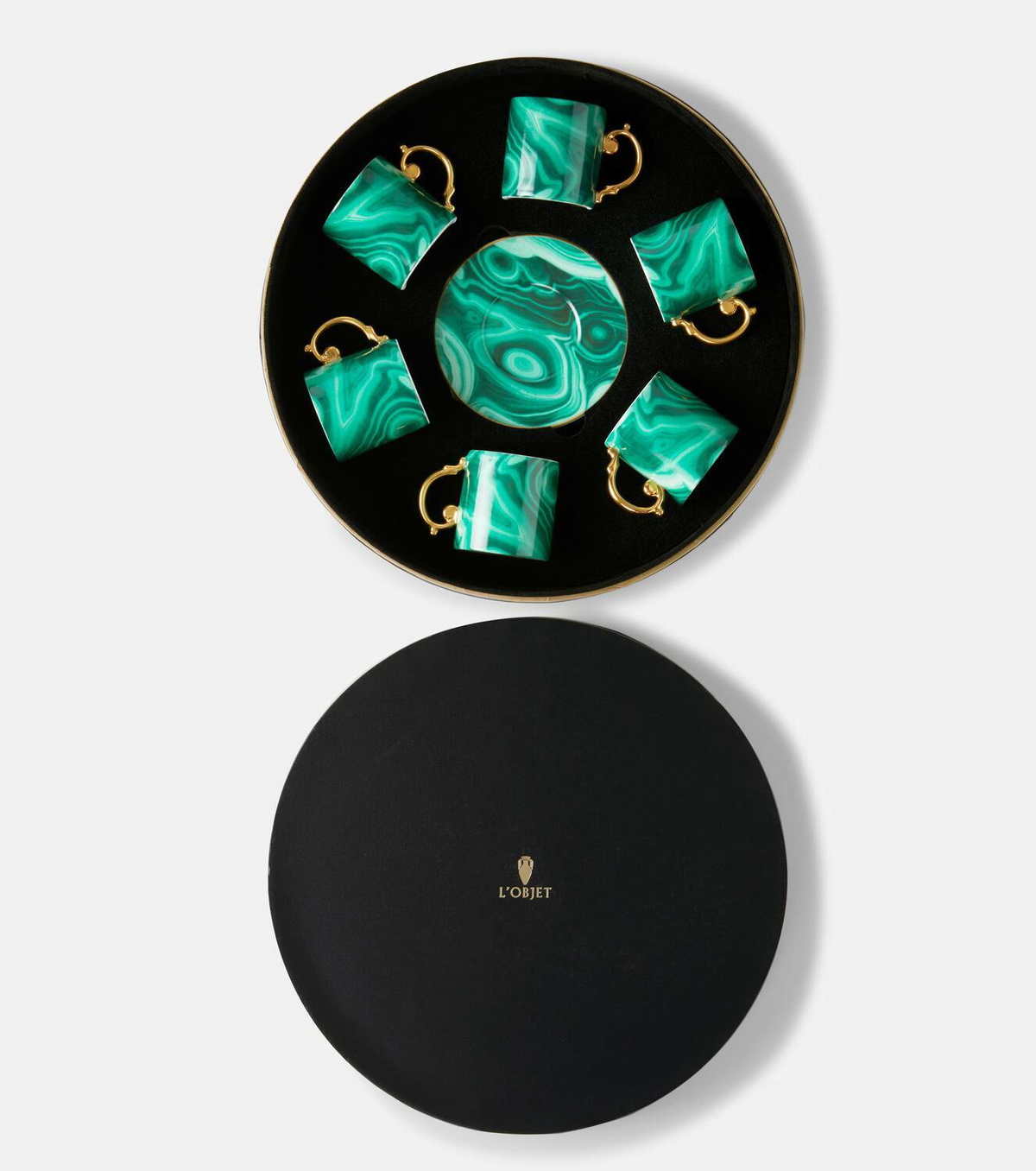 L'Objet Malachite set of 6 espresso cups and saucers