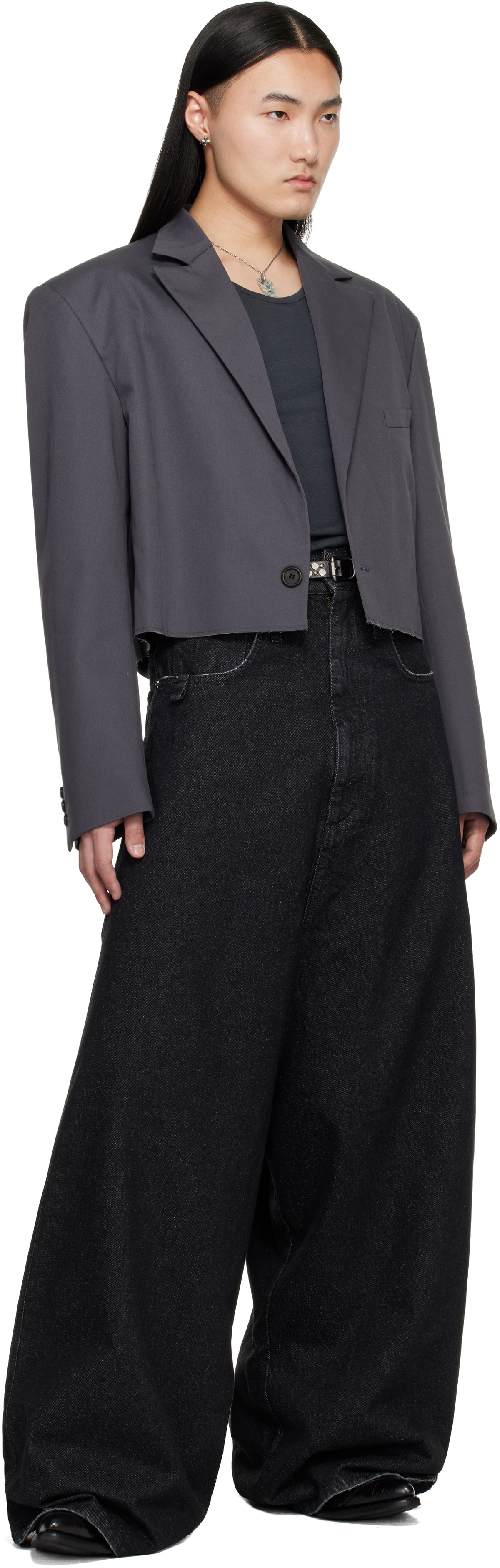LU'U DAN Gray Slashed Blazer