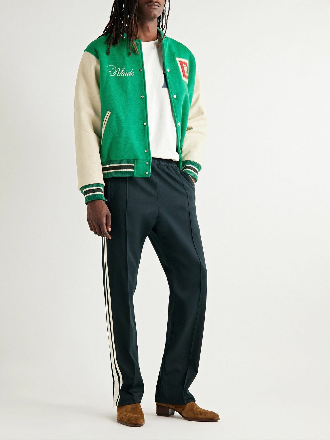 Rhude - Leather-Trimmed Embroidered Wool-Blend Felt Varsity Jacket ...