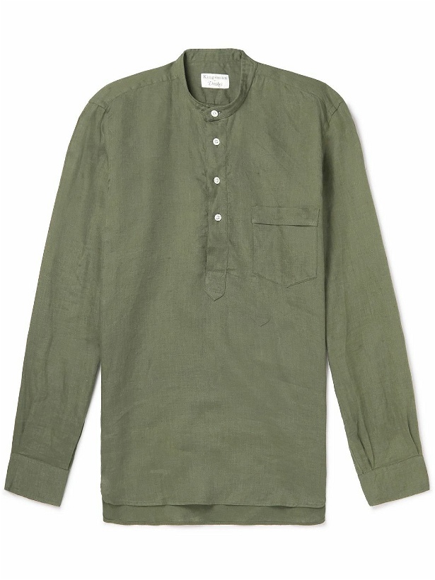 Photo: Kingsman - Grandad Collar Linen Shirt - Green