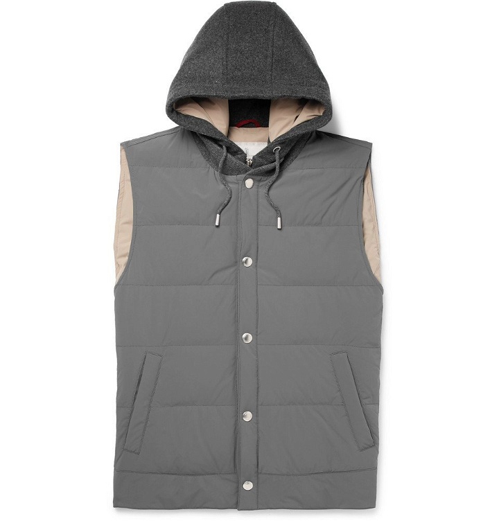 Photo: Brunello Cucinelli - Quilted Shell and Cashmere Hooded Down Gilet - Men - Gray
