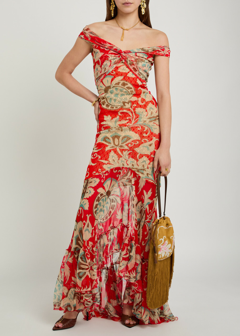 Etro Floral Print Lace Maxi Dress Multicoloured
