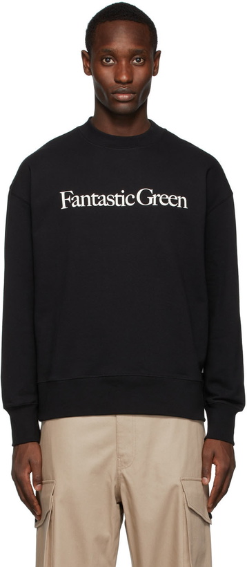 Photo: MSGM Black Fantastic Green Text Sweatshirt