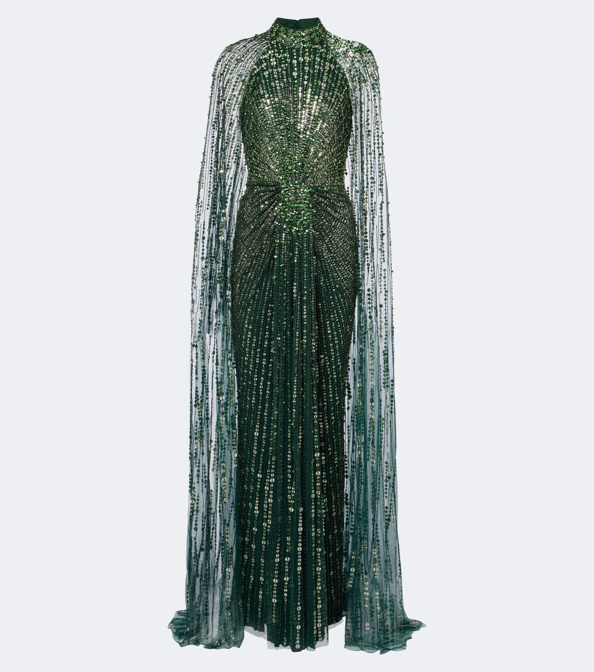 Jenny Packham Cairo embellished gathered caped gown
