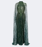 Jenny Packham Cairo embellished gathered caped gown