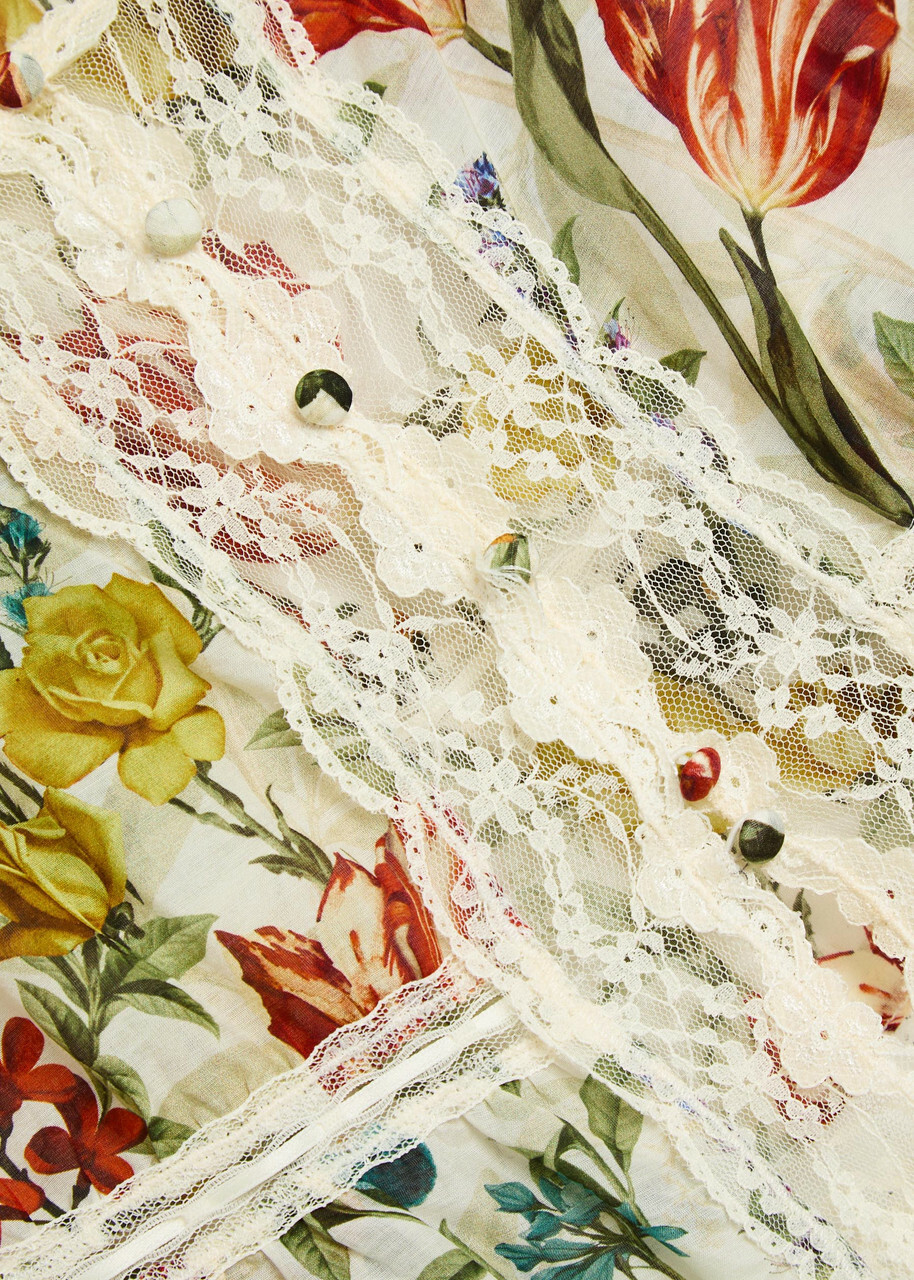 Alice + Olivia Annabeth Floral-print Cotton-blend top White