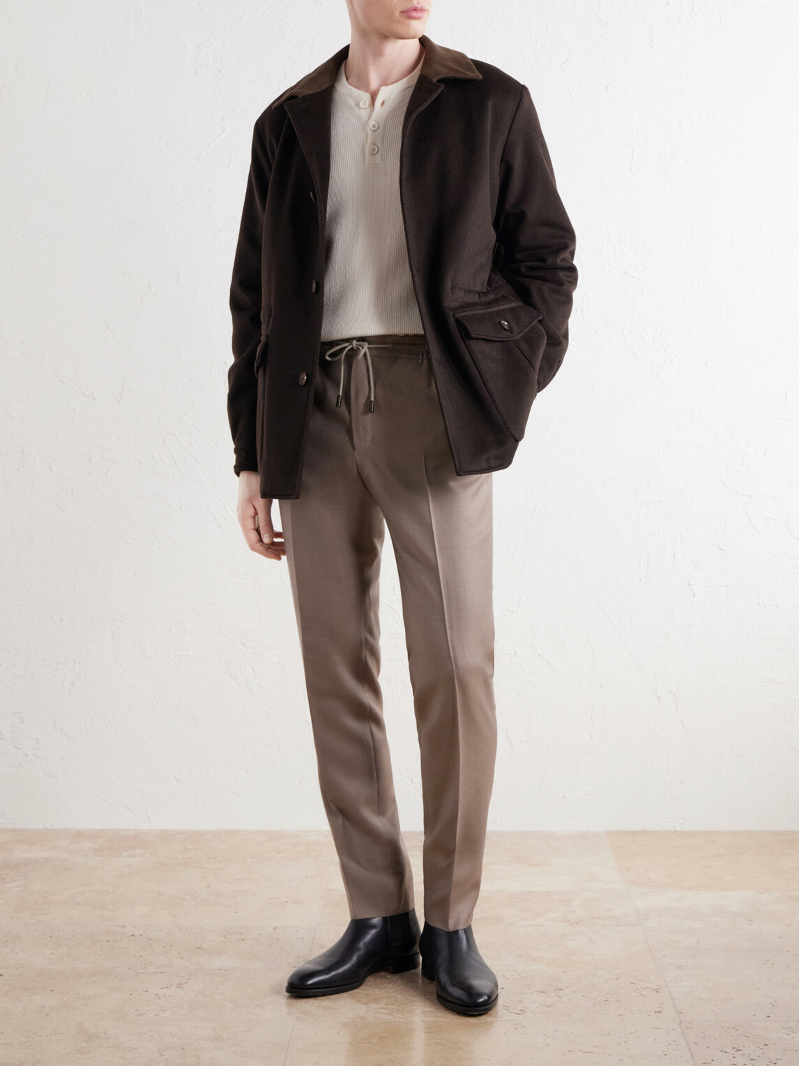 Slowear - Tapered Wool and Silk-Blend Twill Drawstring Trousers - Neutrals