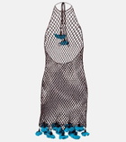 Alaïa Floral-appliqué open-knit cotton minidress