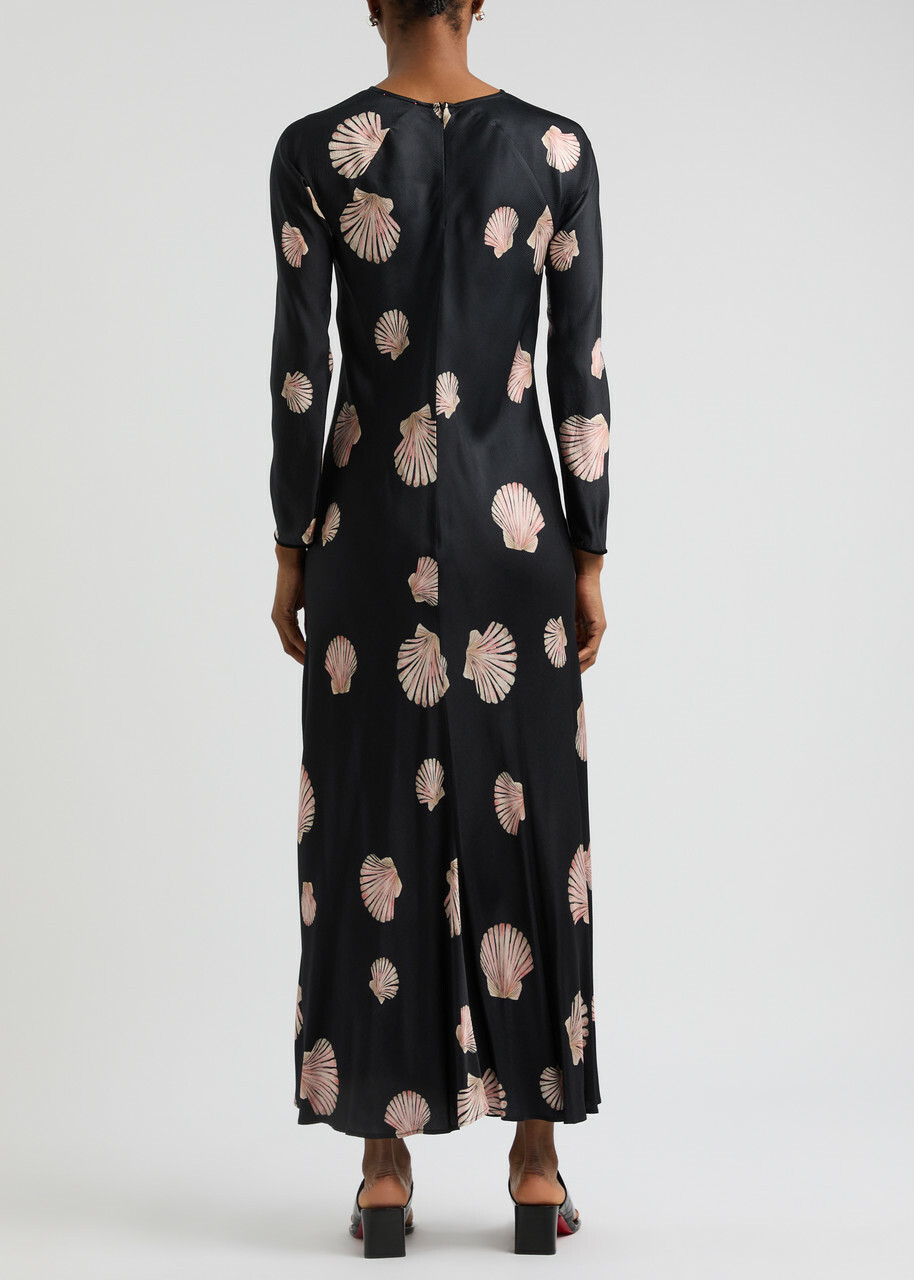 Forte_forte Shell-print Satin Maxi Dress Black