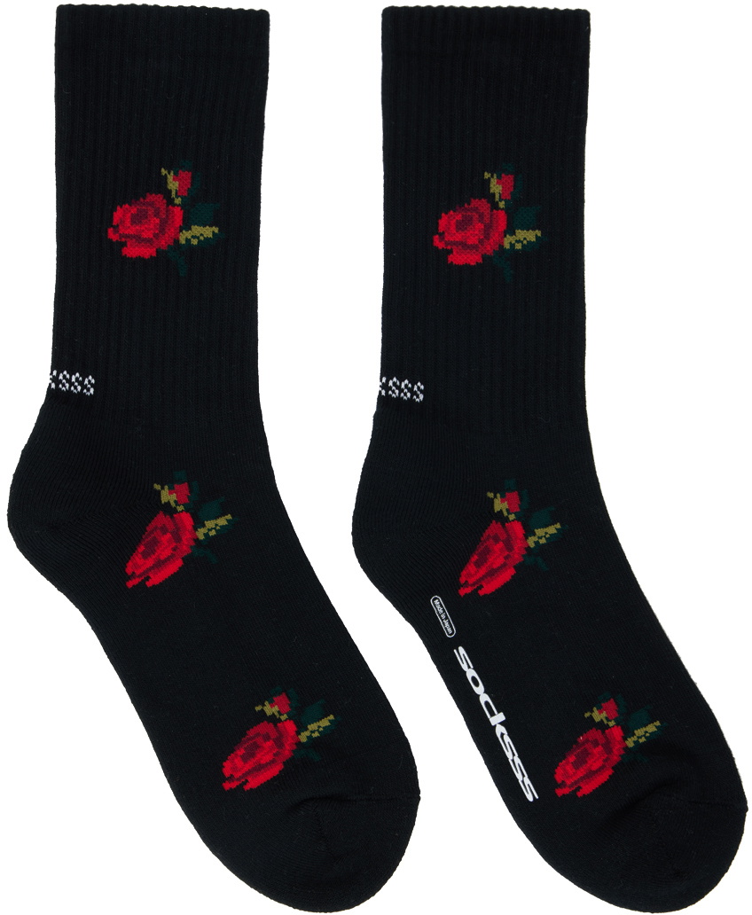 SOCKSSS Two-Pack Black & White Blue Rosebush Socks Socksss